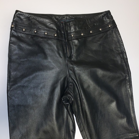 RALPH Ralph Lauren Vintage Black Leather Studded Flare Pants - Women’s Size 2 - Picture 2 of 13